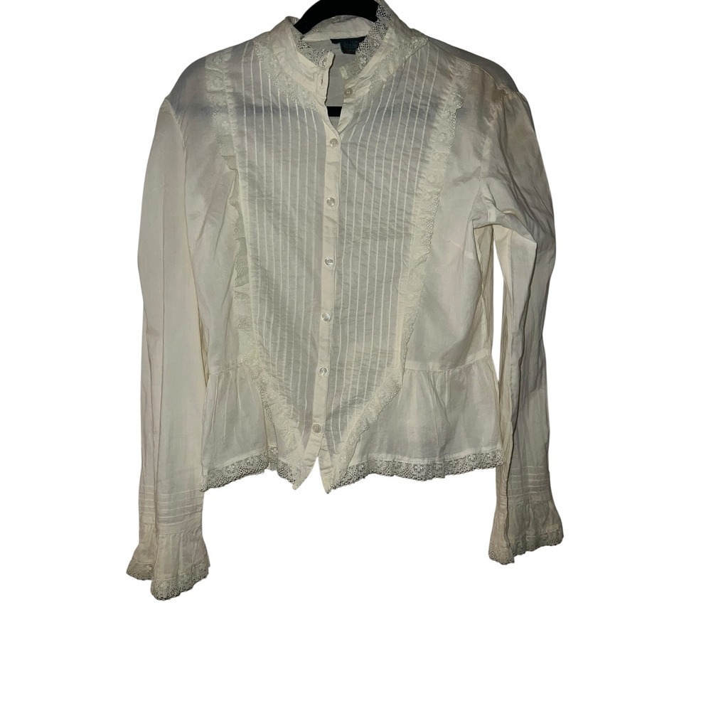 Persaman NY Off White Lace Sz L | Prairie Gypsy Button Down Flare Sleeve Top